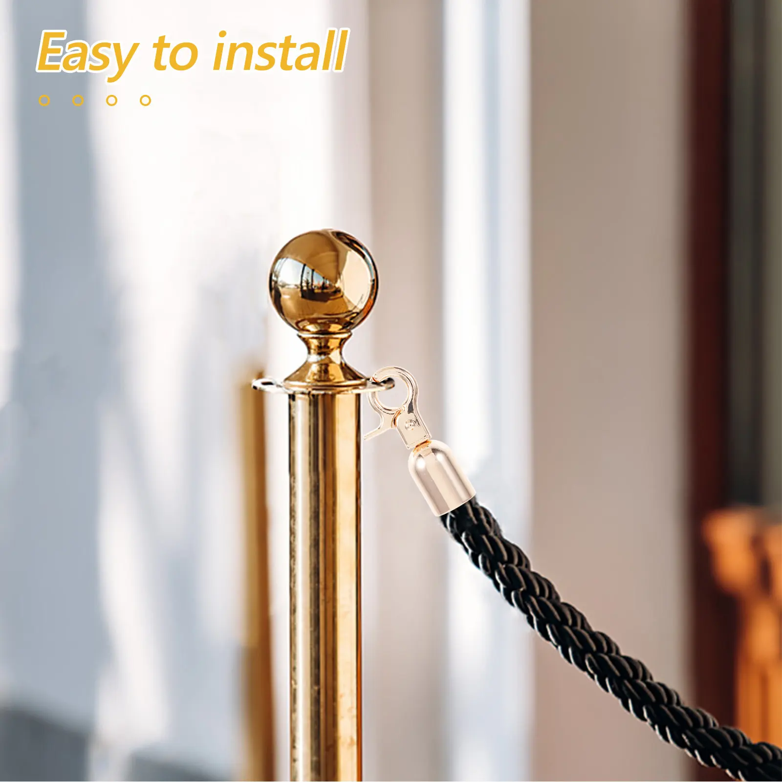 3Pcs Stanchion Rope Hooks Heavy Duty Metal Snap Rope Clip Connectors for Public Space Barrier Swing Buckle Ring Hook