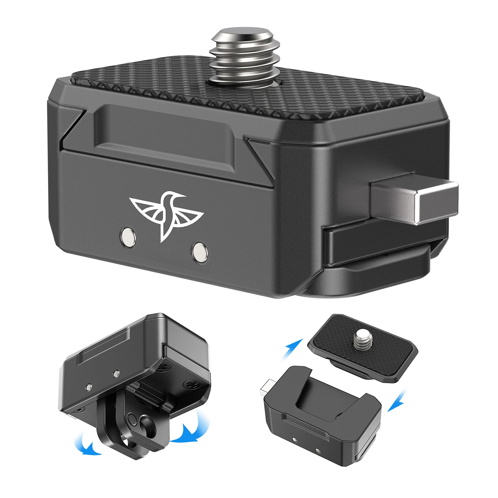 Aluminum Quick Release Mount Adapter Base with Mount Plate Magnetic Action Camera Mount Universal 1/4-inch Interface