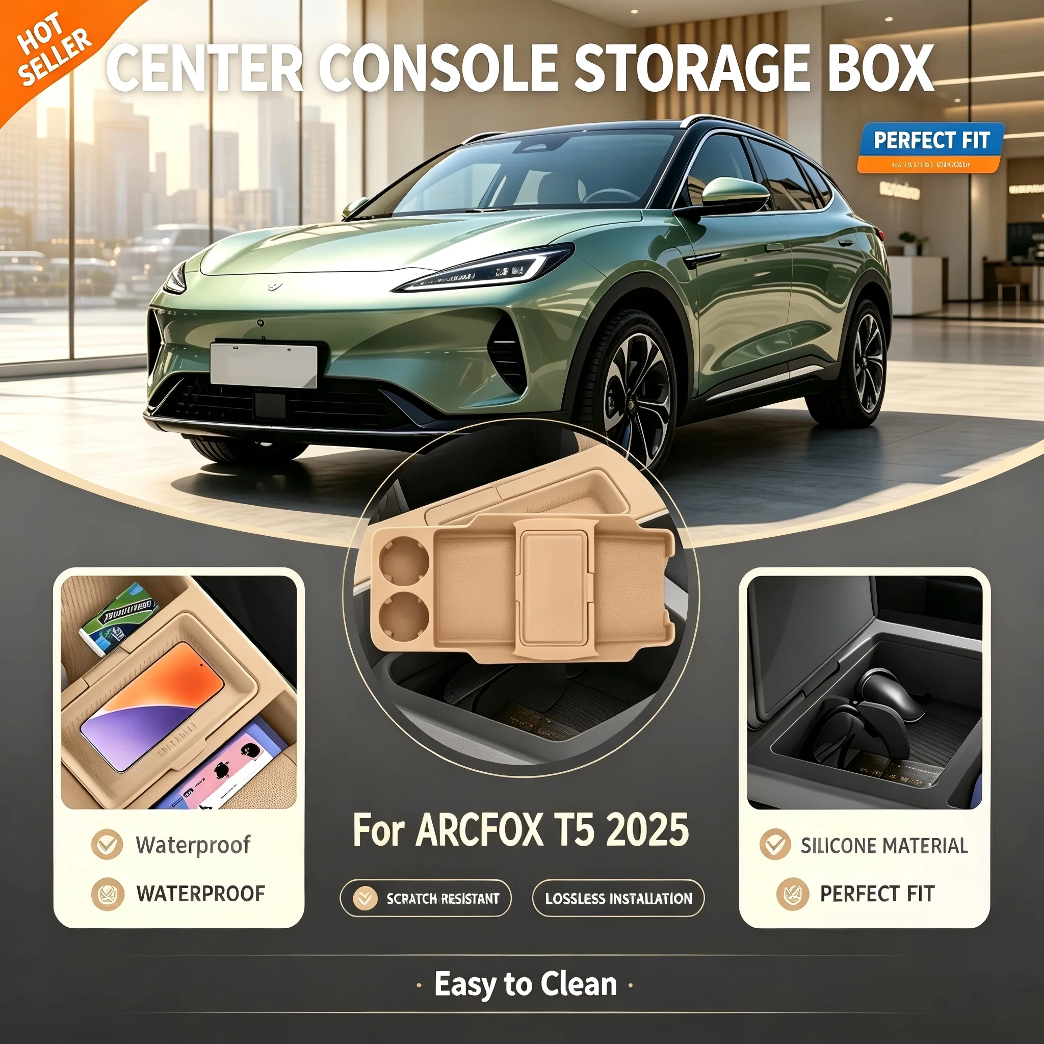 Drop-in Center Console Lower Storage Organizer Tray With Sunglasses Holder Interior Accessories For ARCFOX T5 2025