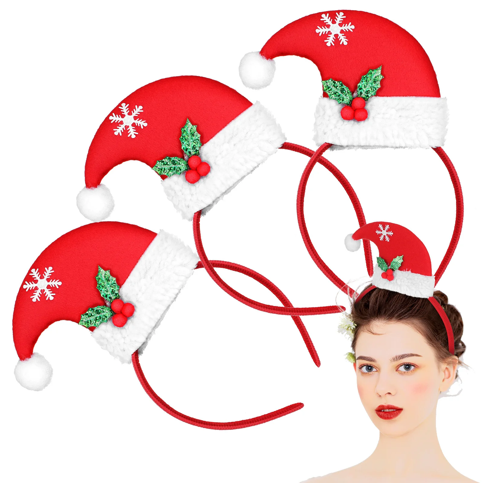 

3 pcs Christmas Hat Headbands Festive Elf Design Reusable Holiday Party Hair Accessories Santa Claus Costume Decorations