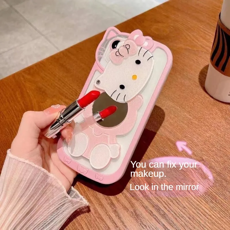 Anime HelloKitty makeup mirror mobile phone case is suitable for iPhone 15 14 13 Pro Max 11 12 13 Pro XR XS MAX 7 8 Plus