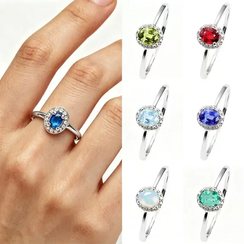 Princess Diana December Birthstone Ring Women's Natural Treasure Oval Circle Silver Ring Cross-border Jewelry Source Factory