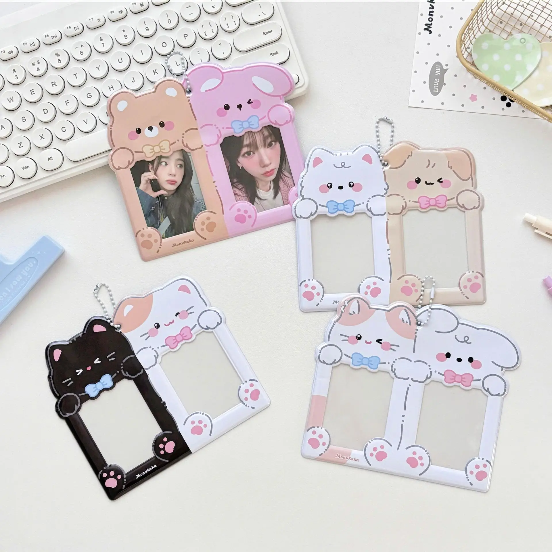 3 Inch Double Slots CP Photocard Holder Keychain Cute Animal Card Sleeve ID Photo Bag Pendant Kpop Card Protector
