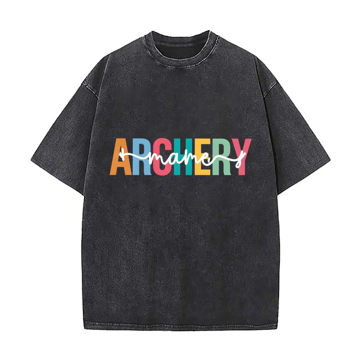 Archery Mama Colorful Typography Design Vintage Distressed Loose Streetwear Tops