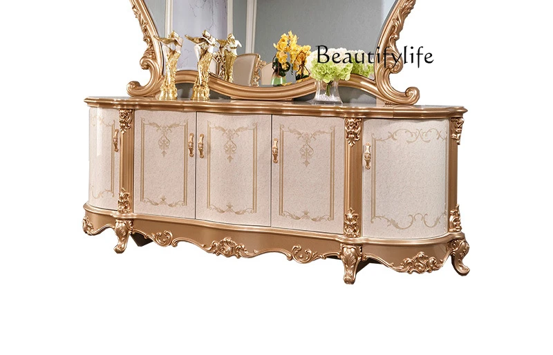 European solid wood carving flower dining side cabinet high-end French storage decoration palace style large apartment