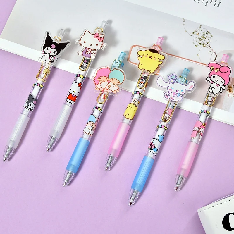 

36pcs/lot Sanrio Kuromi Melody LittleTwinStars Kitty Gel Pen Cute Pochacco 0.5mm Black Ink Press Signature Pens School Supplies