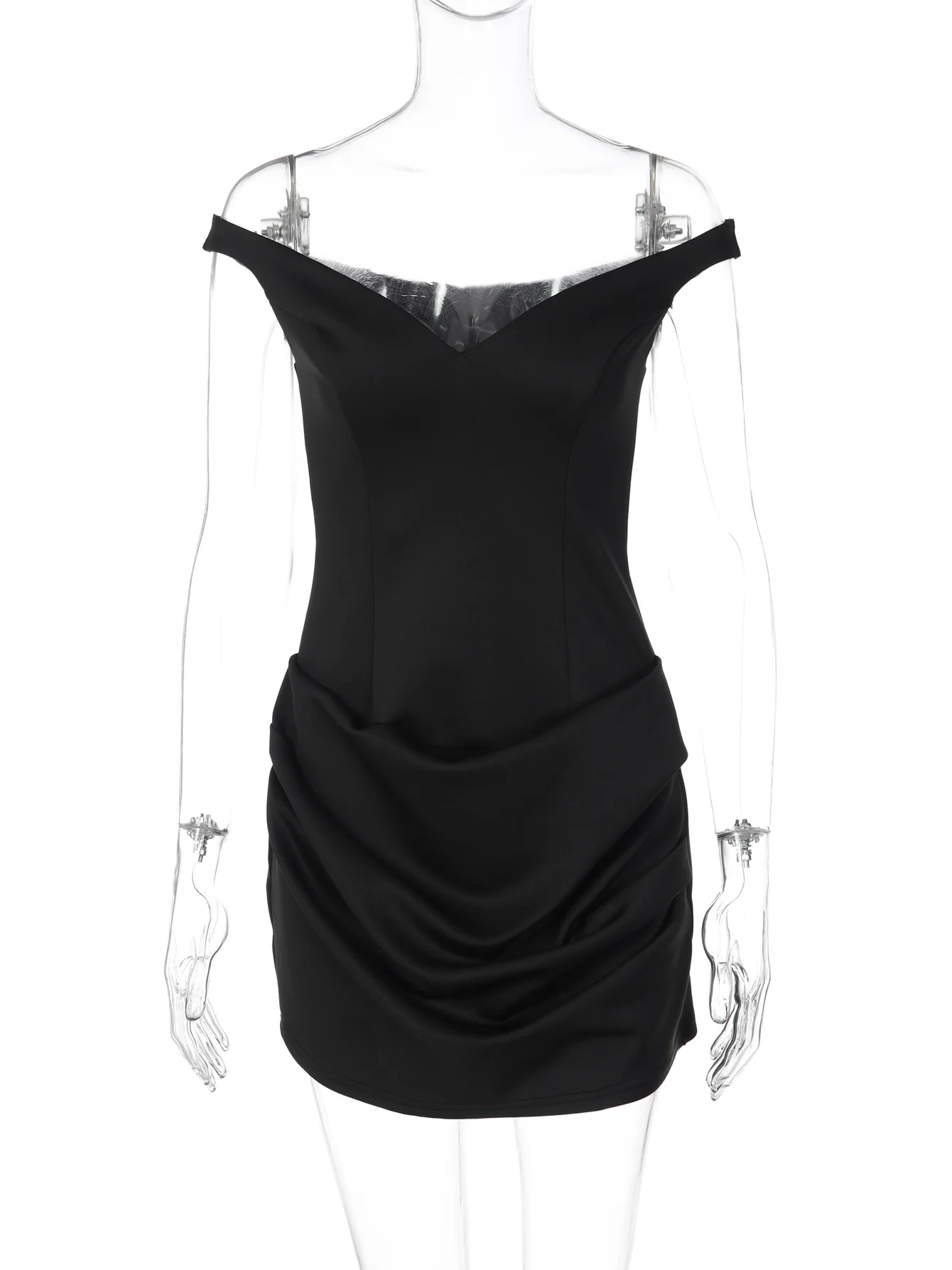 Ticketsx Sexy Plunge Ruched Mini Dress Black Off Shoulder Patchwork Slim Women Dress Backless Party Evening Dresses Luxury 2025