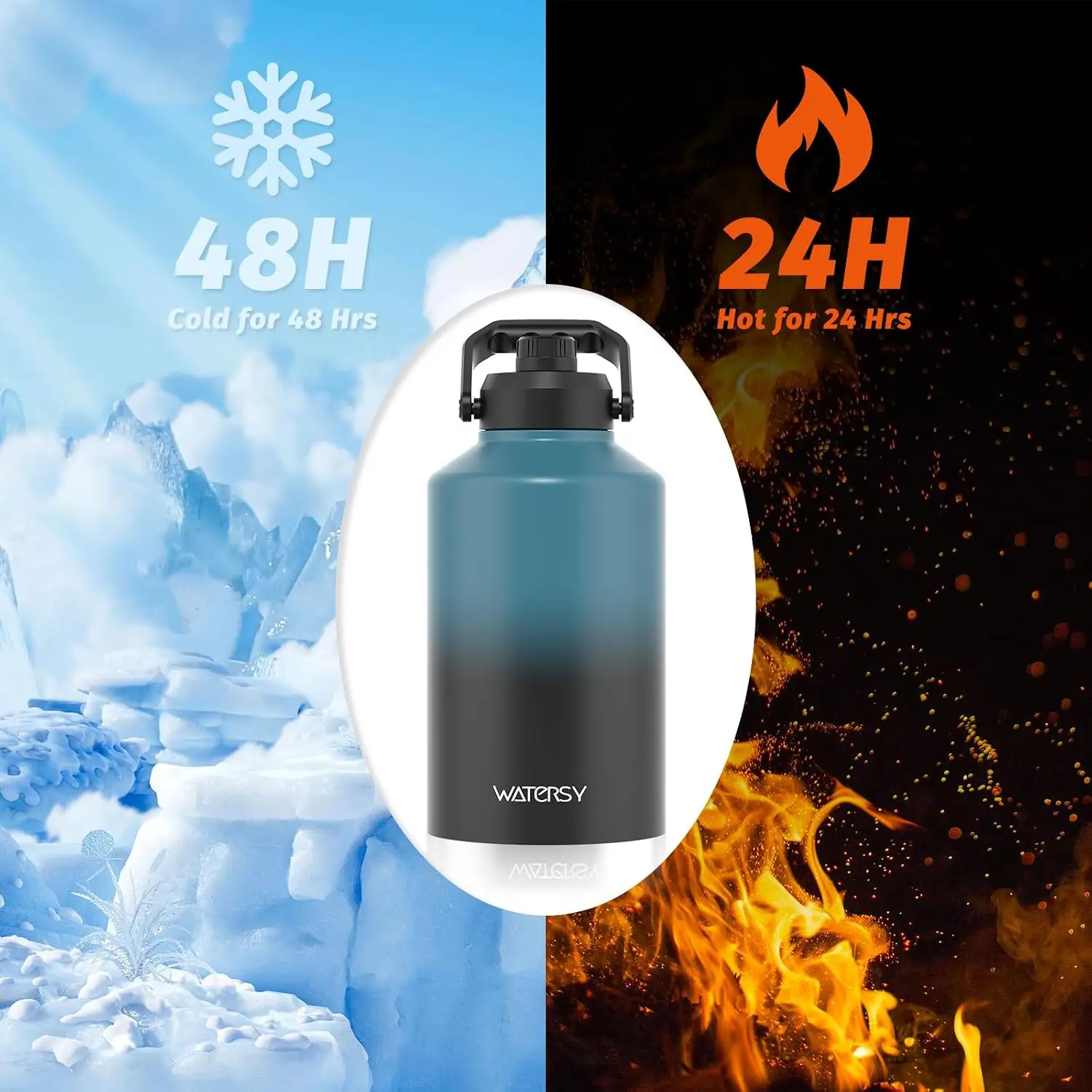 196Oz Insulated Stainless Steel Water Jug Lake Blue Keeps Cold 48 Hrs BPA Free Leak Proof Big Thermos Large Bottle Handle Gym Hi