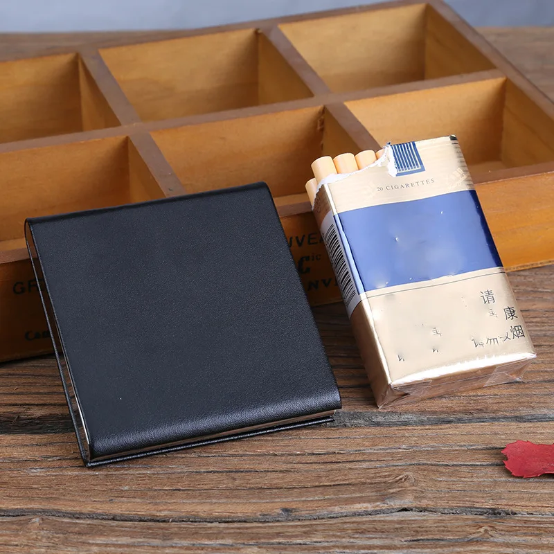 Multifunction Fashion Metal Cigarette Box Portable Flip Leather Wallet Case Smoke Accessories Gift for Men and Women Gift