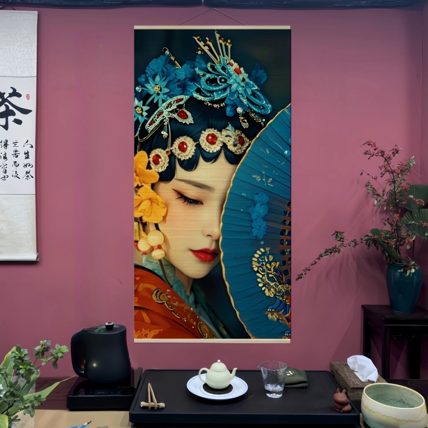 Oriental Drama Bamboo Weave Painting Exquisite Headwear for Peking Opera Club Art Studio Cultural Center Feature Wall