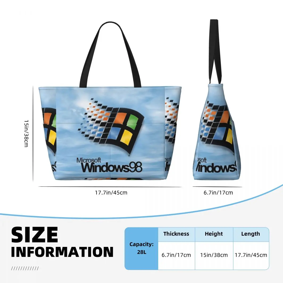 Windows 98 Start Screen Beach Tote Bag Sport Gym Yoga Duffle Large Tote Bag حقيبة سفر نسائية حقيبة لياقة بدنية