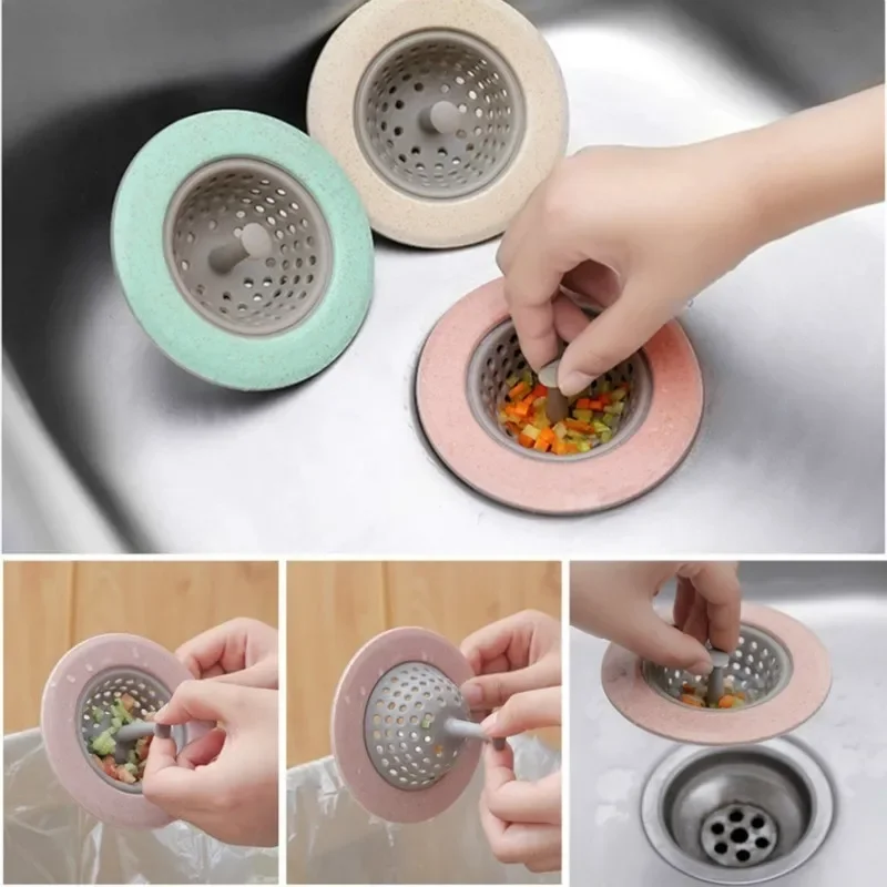 Sink Strainer Silicone Sieve Anti Clog Mesh Trap Hair Clean Up With Handle Drain Filter Kitchen Bathroom Accessories