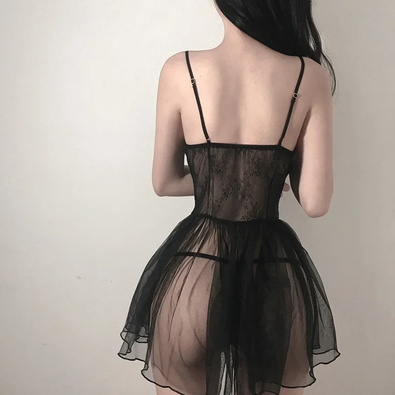 Ropa de dormir Sexy para Mujer, vestido de encaje erótico, picardías, lencería con tirantes y cuello en V, ropa interior femenina, lencería Sensual para Mujer