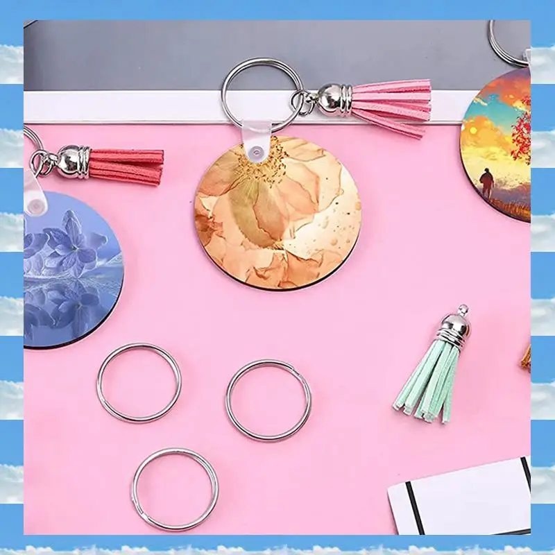 

A11I 100 Sets Sublimation Blank Keychains, MDF Keychain Decorative Label Set With 2Inch Heat Transfer Keychain Blanks