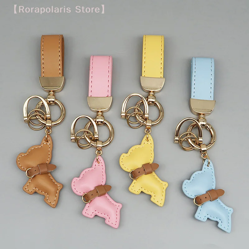 1 Piece Leather French Bulldog Puppy Car Keychain Creative Gift Bag Pendant Ornament Cute Car Key Chain