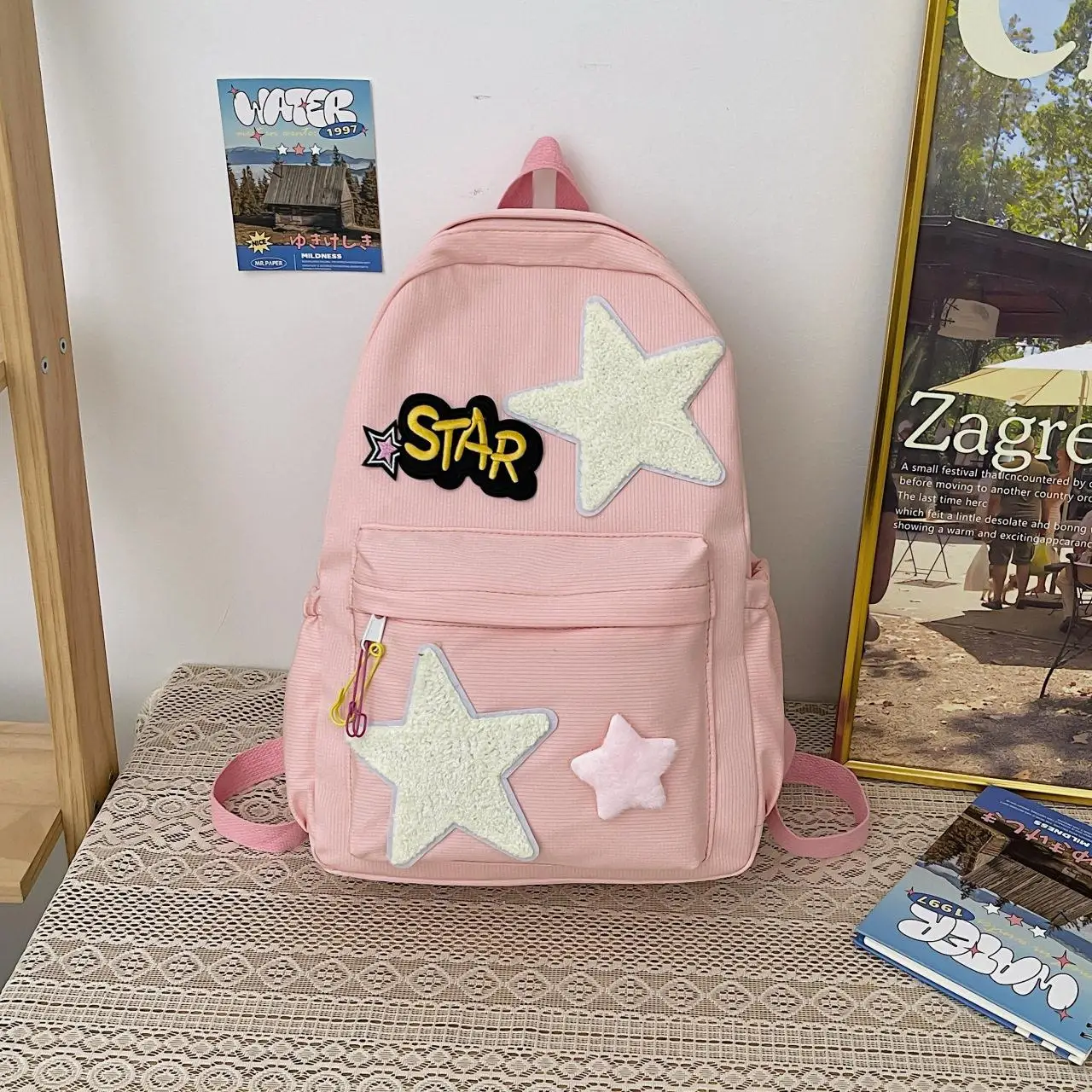 New Fashionable Large Capacity Star Student Backpack Cute Double Shoulder Bag Stylish Korean Version Bookbag Fitness Men's Bag