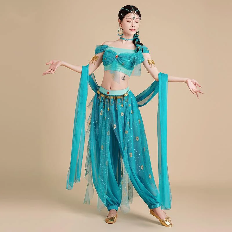 

2pcs bollywood caderin Belly dance arab Jasmine Princess Stage professional oriental arabic caderines sari indian dress clothes