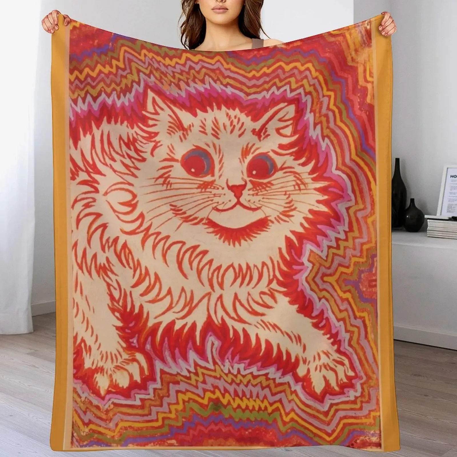 

Louis Wain Orange Psychadelic Cat Throw Blanket blankets ands Decorative Beds Bed linens Retros Blankets