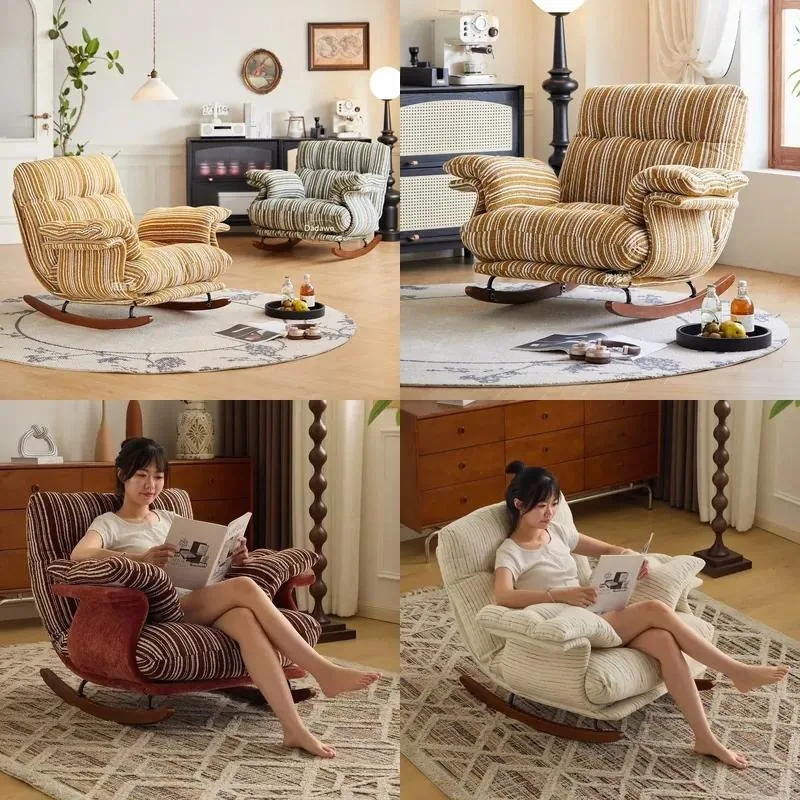 Retro Metal Rocking Chair Single Sofa for Home Balcony Living Room Leisure Adult Medium Lazy Sleeping