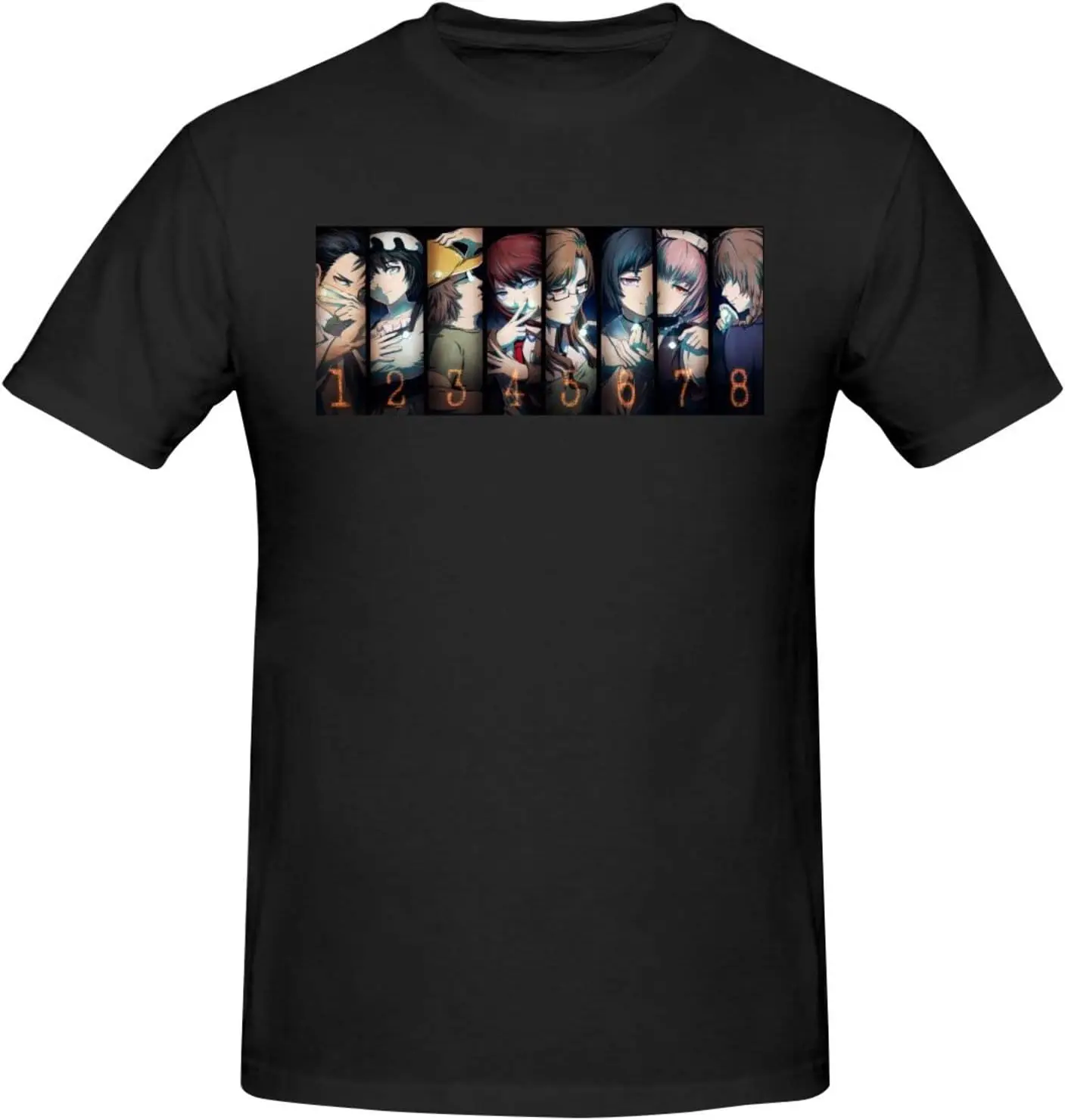 

Steins Gate Men's Short Sleeve Shirt Basic Cotton Tees Crew Neck T-Shirt Black