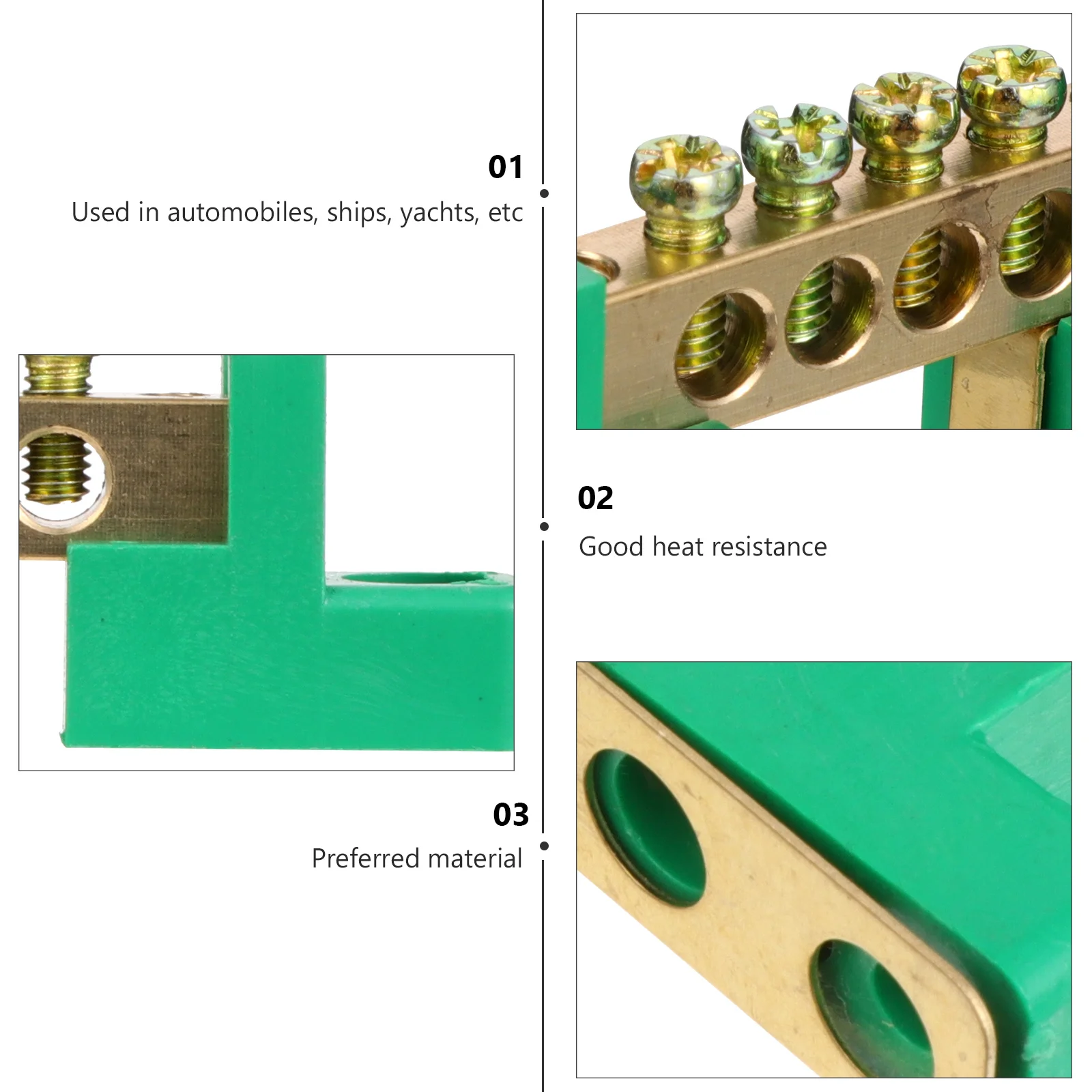 

5Pcs Terminal Block Copper Grounding Strip High Flexibility Heat Resistant Plastic Shell Terminal Busbar Tool Connector