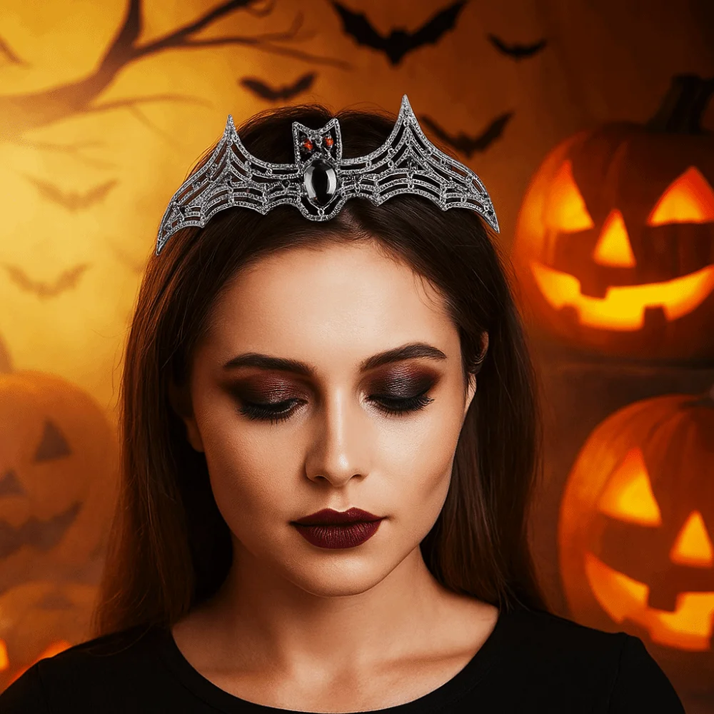 

Elegant Metal Halloween Bat Hairband Dark Sparkling Rhinestone Crowns Multicolor Cosplay Props Halloween Tiara Gift