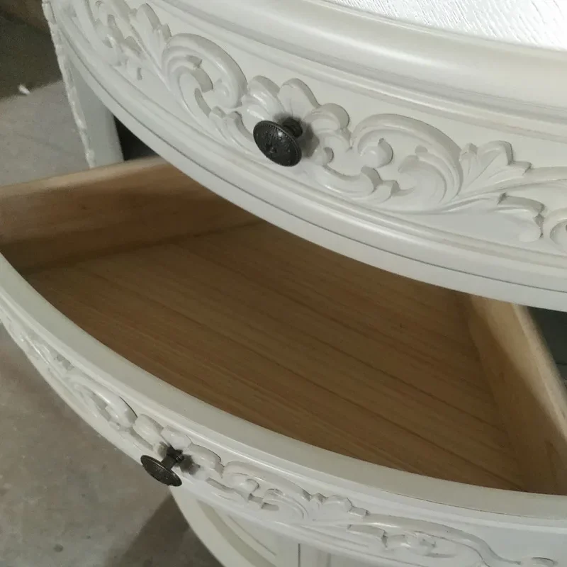 

American retro ivory white corner cabinet, triangular cabinet carved storage