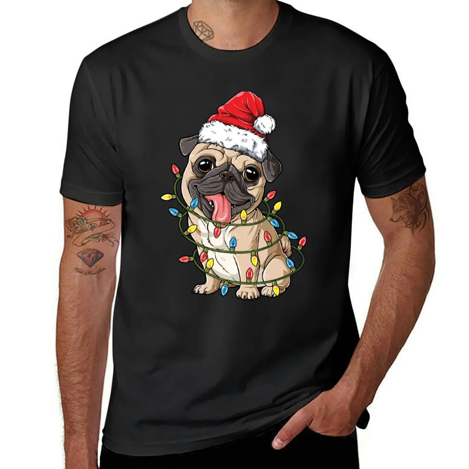 Pug Christmas Shirt Santa Hat Xmas Lights Boys Pugmas Dog T-Shirt Short sleeve tee sublime Men's clothing