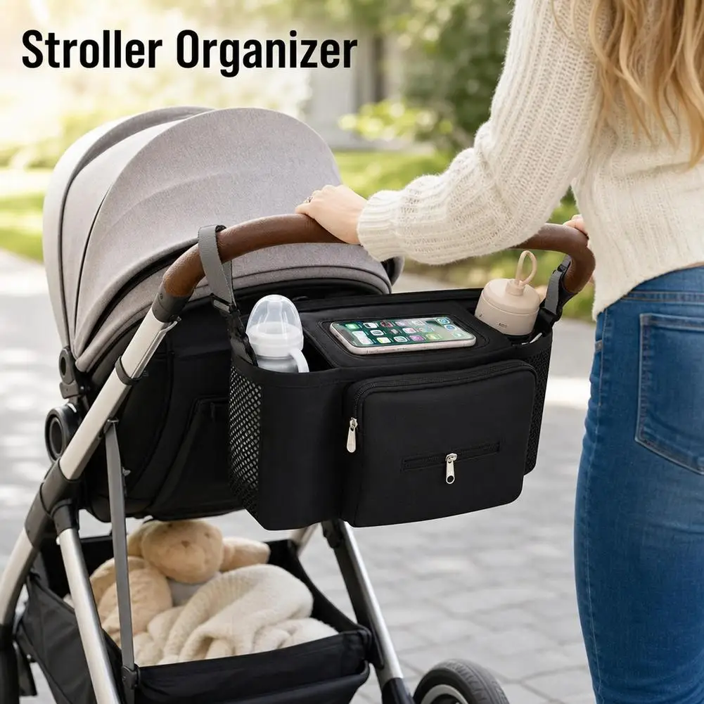 Stroller Organizer Bags Large Capacity Travel Hanging Bag With Bottle Holder Diaper Storage Bag For Parents Baby Stroller Access