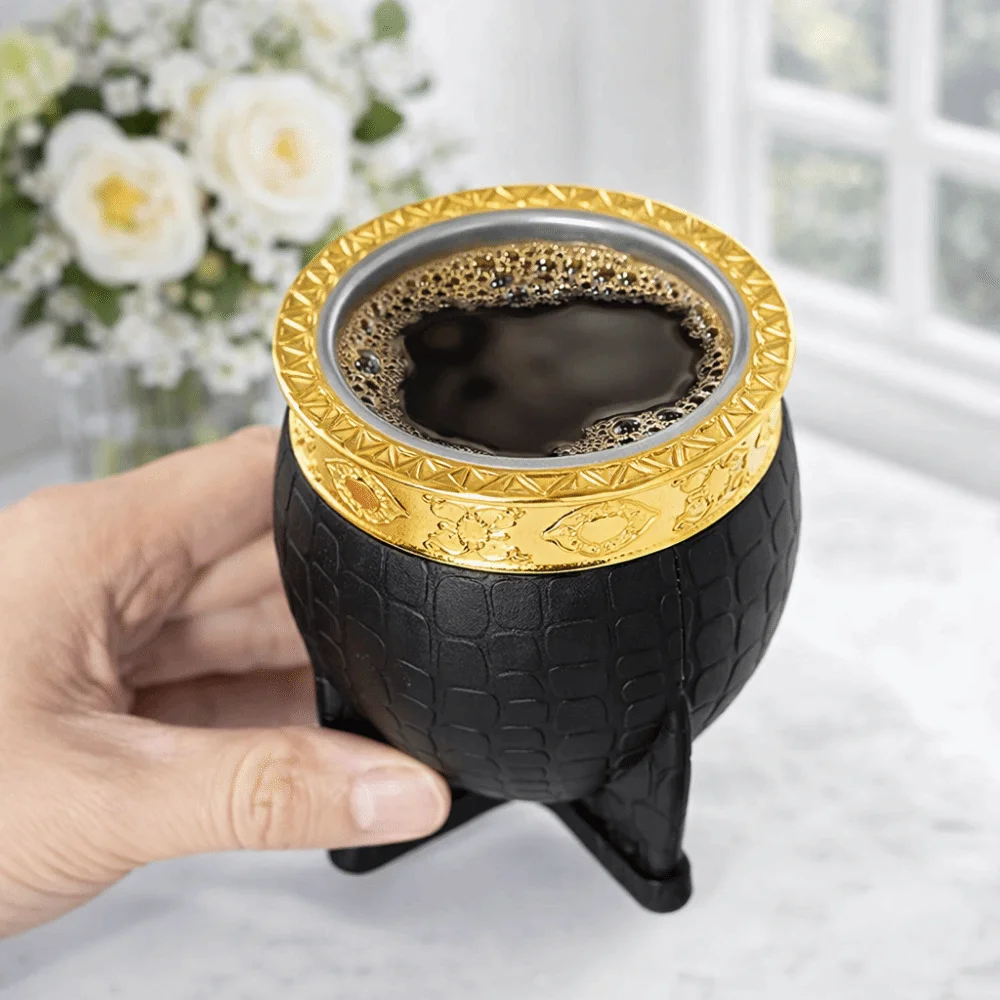 

Durable 180 ML Stainless Steel Double Wall Cup Tortoiseshell Pattern Flat Bottomed Mate Cup Rust-proof Eggshell Cup Office