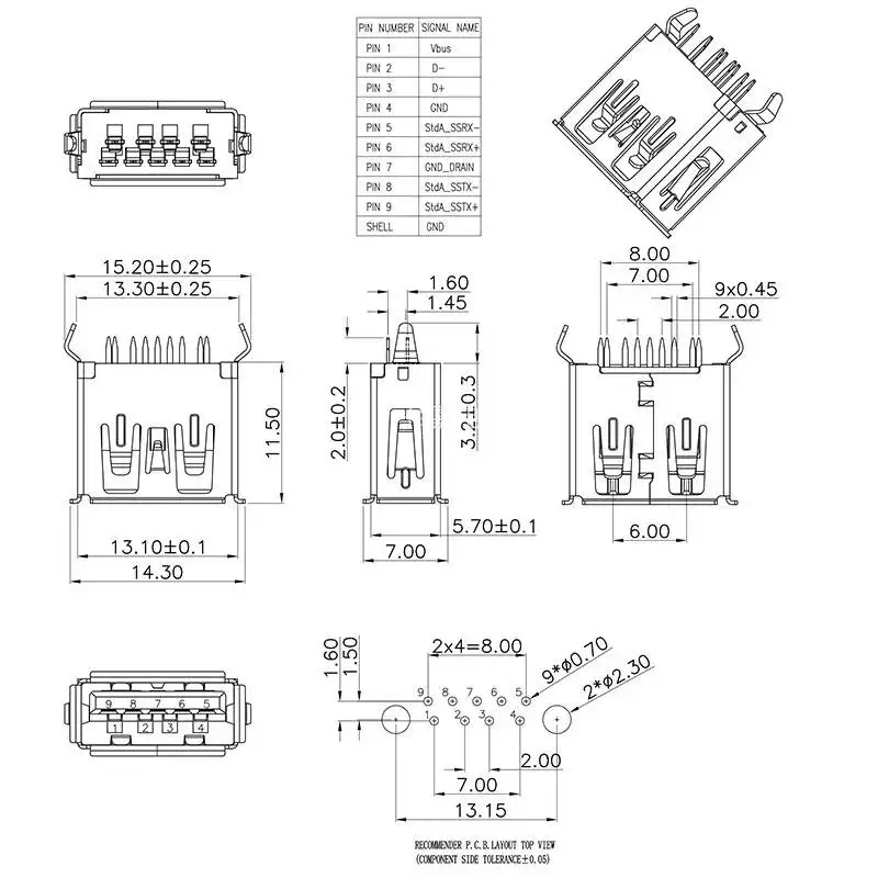 10 Stück USB-Buchsenstecker 3.0 AF 180 Grad 11,5 mm hoch 9-polig gerade/winkelig/flach/gebogen vertikaler Stecker – Detail 9
