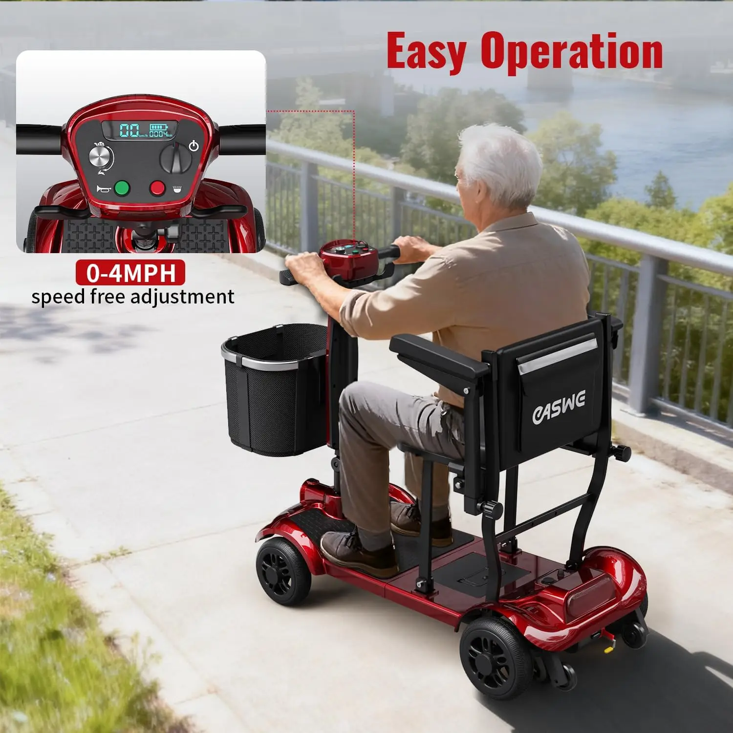 Easwe M10 Mobility Scooter Adults Seniors Folding Portable Travel Electric 10.4Ah 13 Ah Dual Battery 28 Mile Range All Terrain