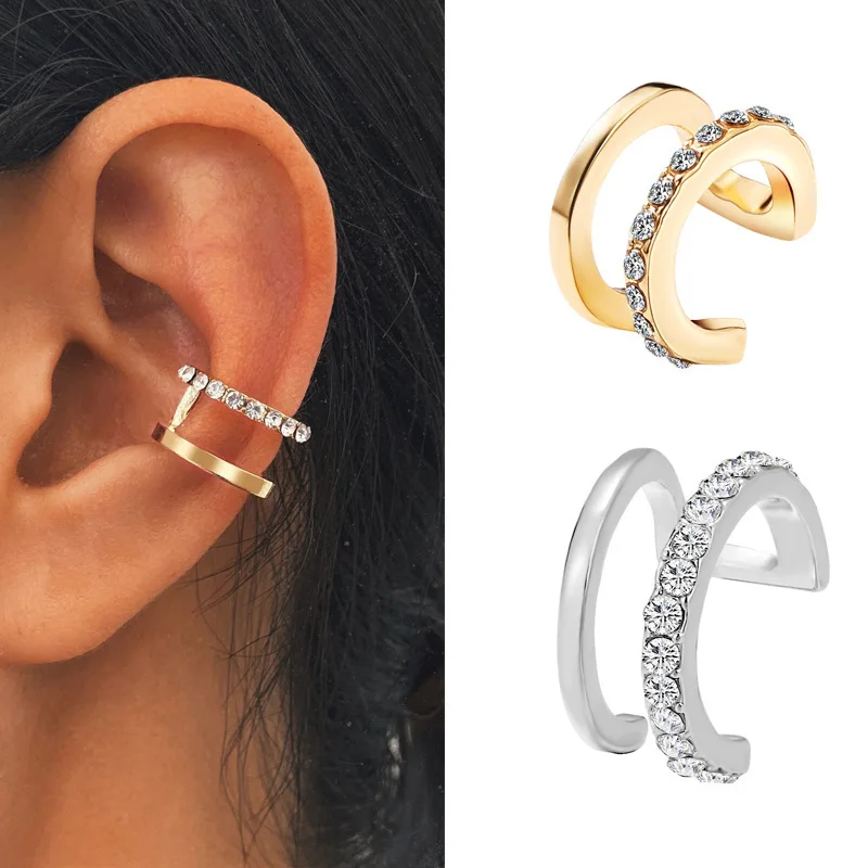 1Pcs Hot Selling Minimalist Lines with Diamond Studded Double-C Ear Bone Clip, Personalize U-Shaped Ear Hole Free Ear Clip Batch