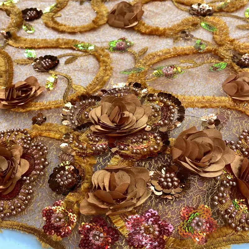 

High Quality Sale Price High Grade Beaded Mesh 3d Tulle Lace Wedding French Net Fabric Sewing Occasional Wear TS1972