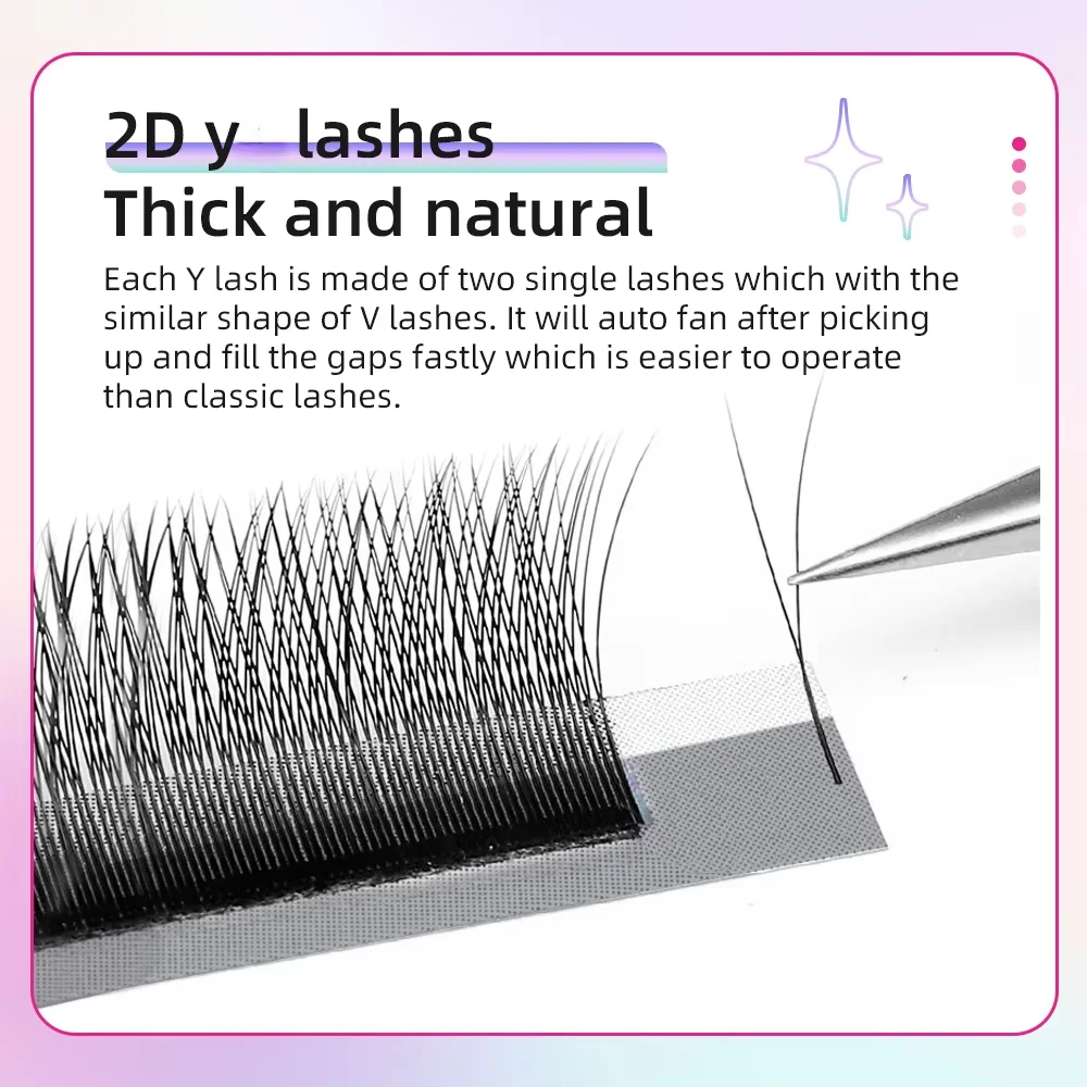 Yelix 2D Eyelashes Soft Thin Y Lash Dark Brown Lashes 0.07 Thickness Premade Volume Eyelashes Extension Easily Grafting