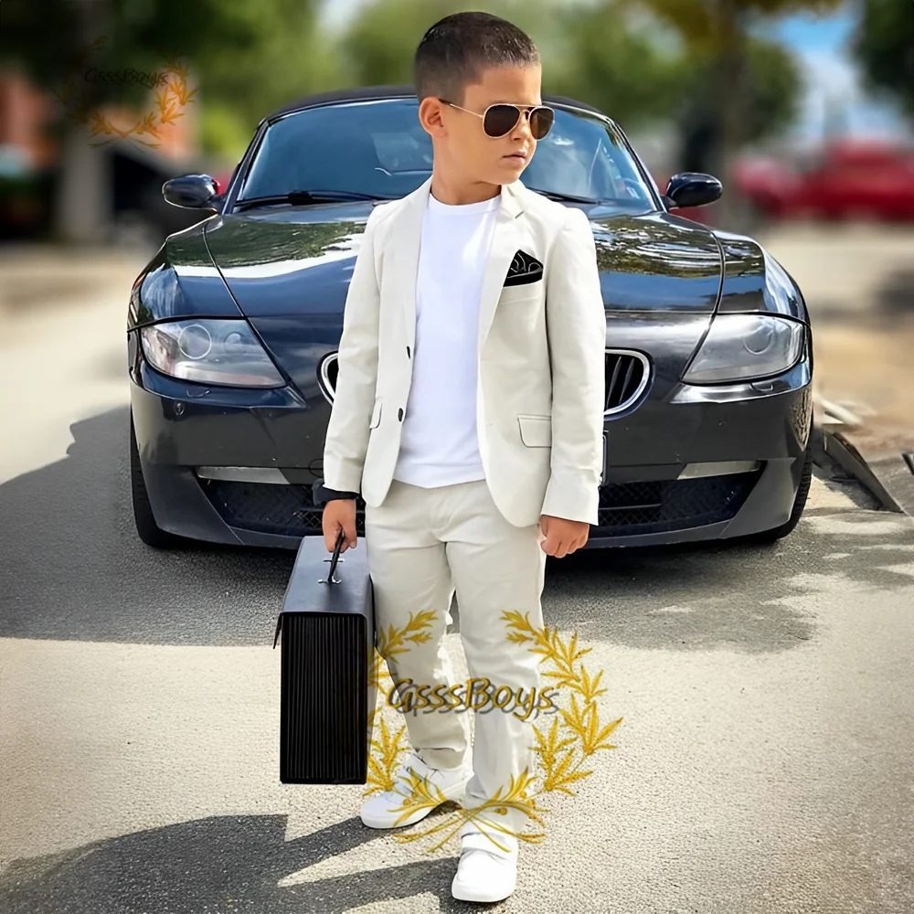 Boy Suit Wedding Tuxedo Ivory 2 Piece Formal Jacket Pants Kids Blazer Set Child Clothes Custom roupa infantil pra menino