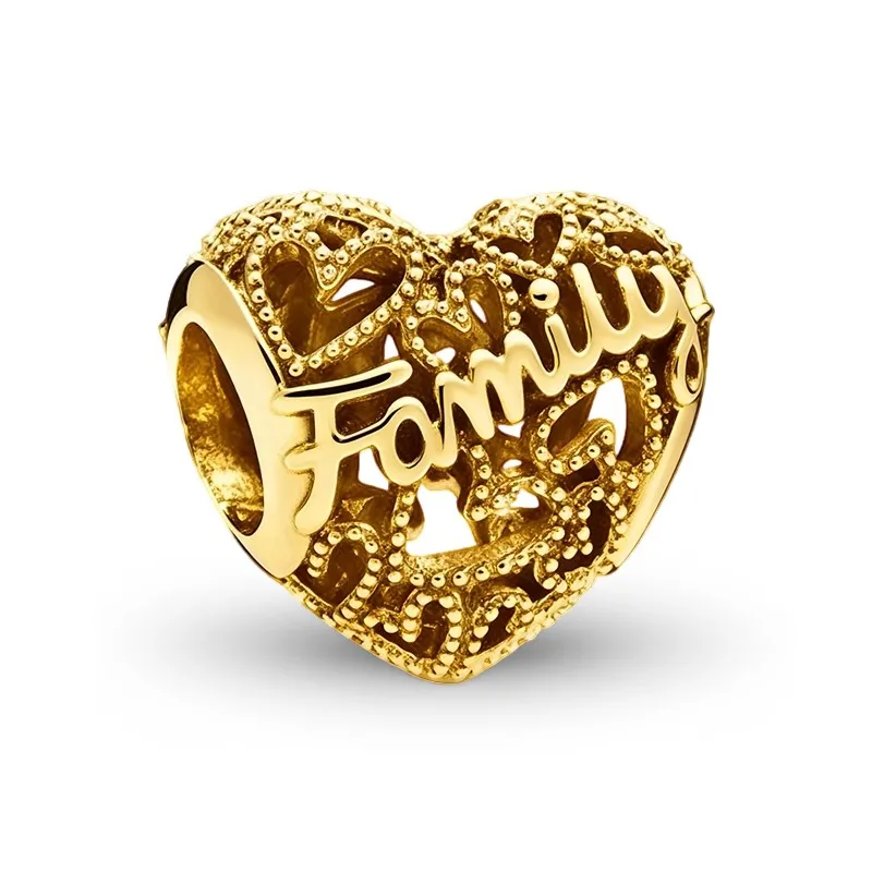 

Горячая распродажа: Золотые сверкающие подвески-сердечки из серии Family, совместимые с оригинальными браслетами-змейками из стерлингового серебра, подарок