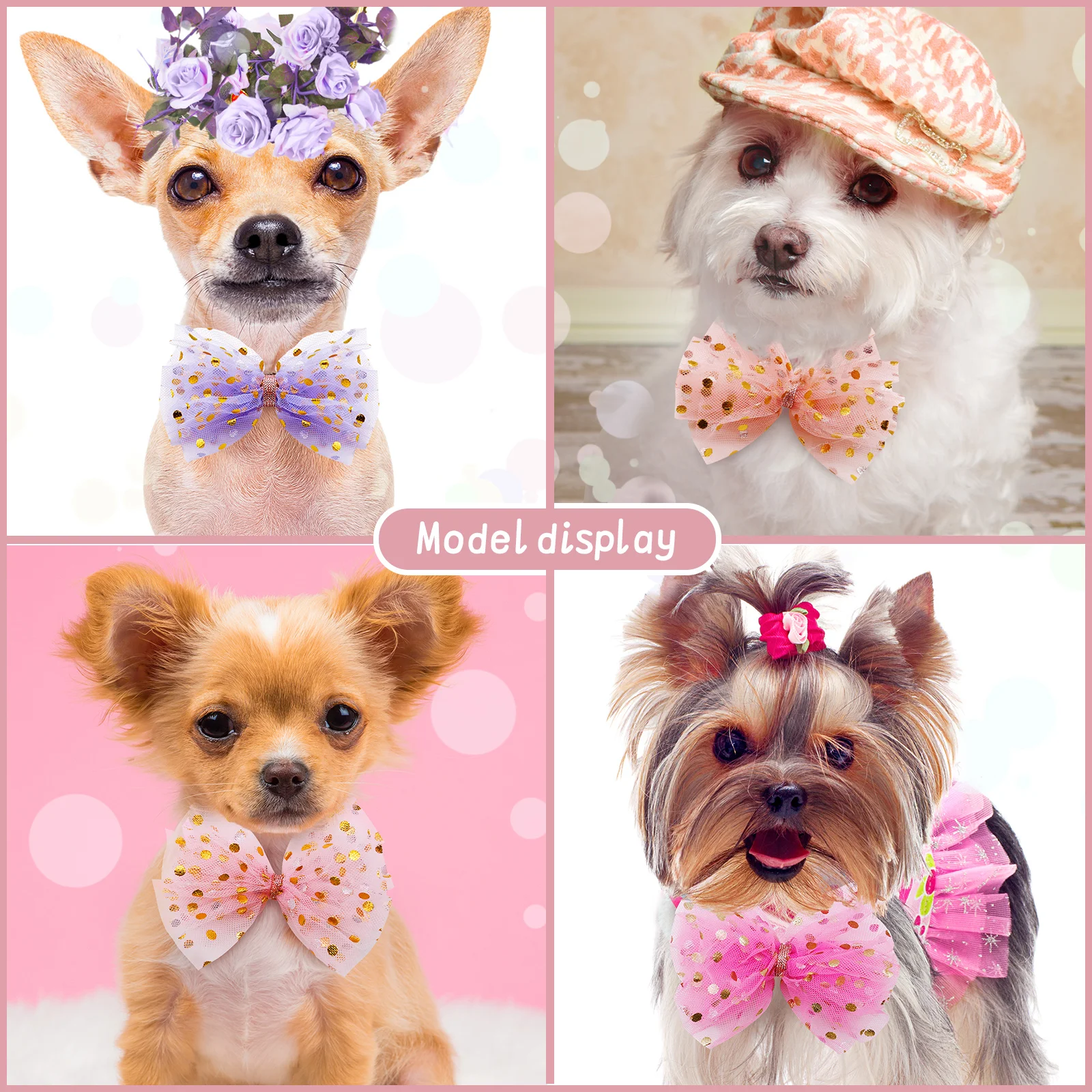 10PCS Pets Dogs Cats Lace Bowties Solid Adjustable Pet Collar Bling Neckties Bulk Puppy Dog Bow Ties Chihuahua Dog Accessories