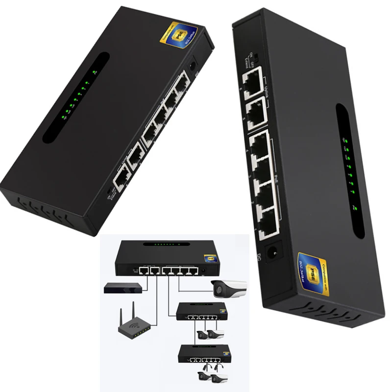 Game RJ45 LAN Adapter Dual Uplink dock station 4+2 Port 100Mbps POE switch Ethernet HUB RJ45 Plug and Play splitter Adapter VLAN