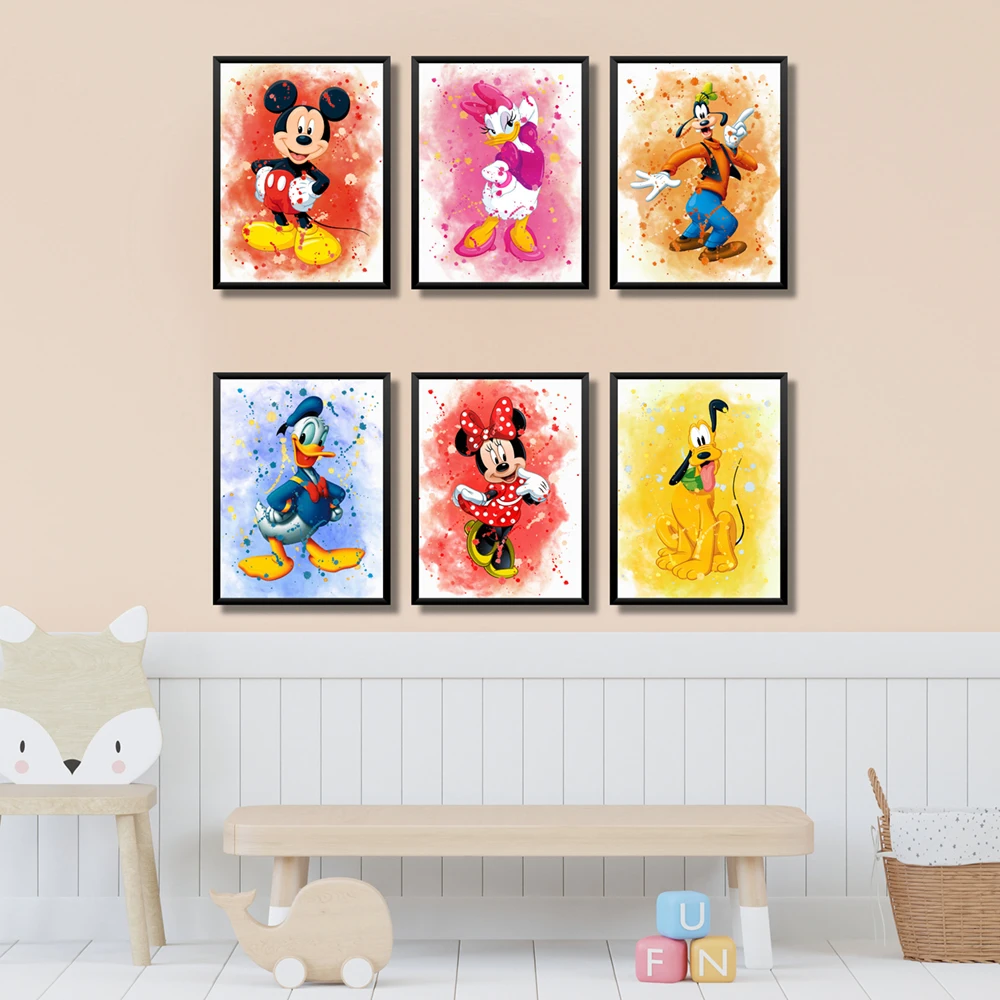 

Disney Mickey Minnie Donald Duck And Friends Watercolor Canvas Wall Print Poster Decor Living Room Children's Birthday Gifts