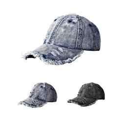 1 worn-out washed grey denim baseball cap with a seasonal large head, sun shading, vintage duckbill hat, casual hat