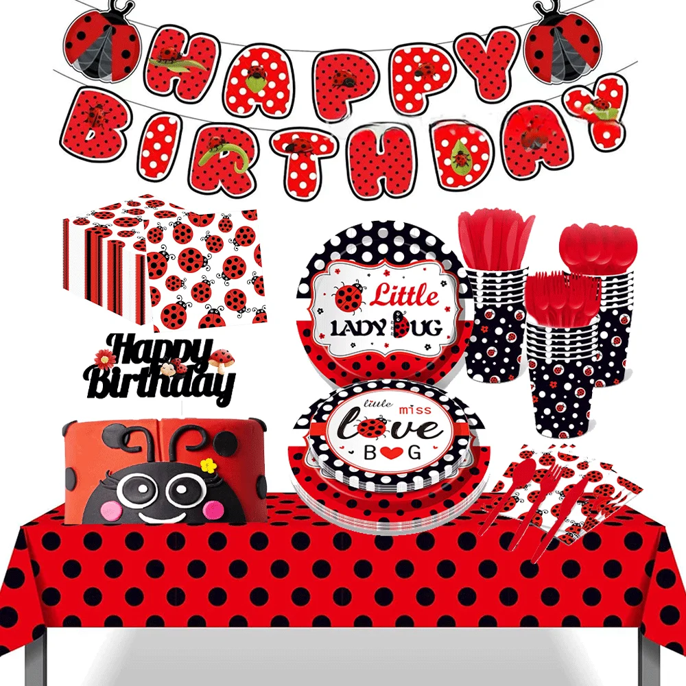 Joaninha prato de papel guardanapo bonito joaninha utensílios de mesa descartáveis tema milagroso joaninha crianças festa de aniversário decoração de chá de bebê