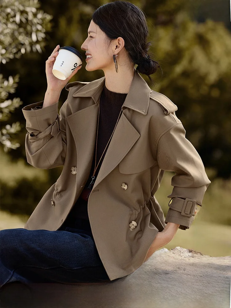 

XWI Faion ort Coat Jaet Women's Autumn Winter New Design Dstring Waist Slimming Top Straight Tube Polyester Blend Lo...