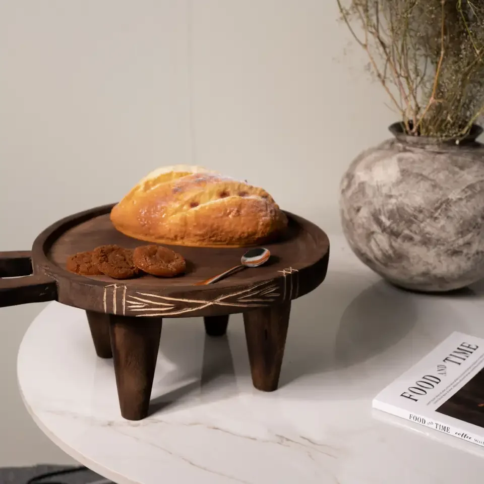 Wabi Sansan retro old solid wood fruit plate ornament Chinese creative tray tea tray model room coffee table soft desktop