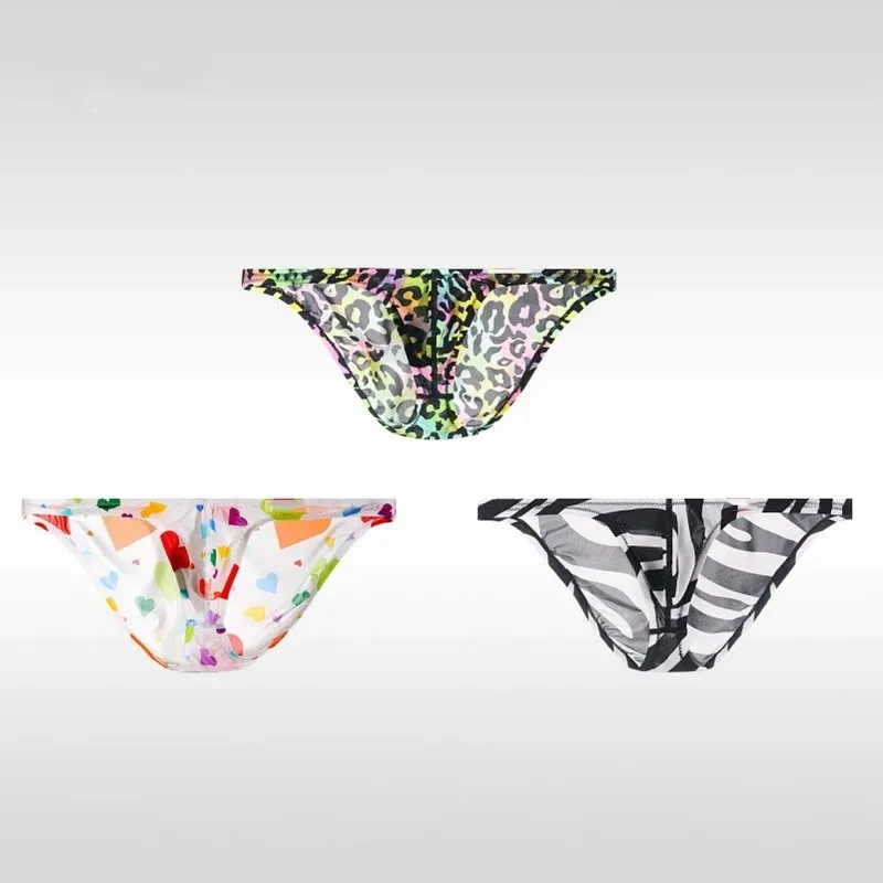 Men's Underwear Sexy Leopard Print See Through Briefs Thin Ice Silk U Convex Pouch Male Plus Size Japanese Style Bottoms