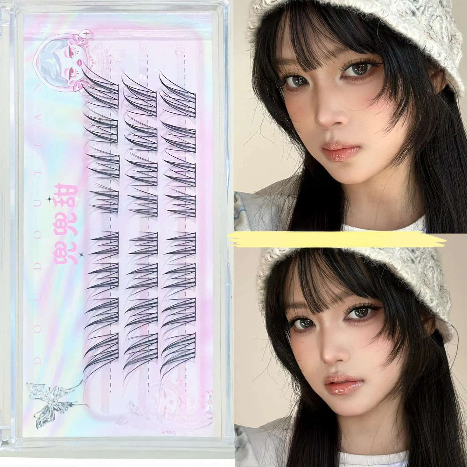 1 Box False Eyelashes Girls Fiber Material For Daily Makeup Foxes Eye Segment Lashes Natural C Curl Extended Tail Cosmetic Tools