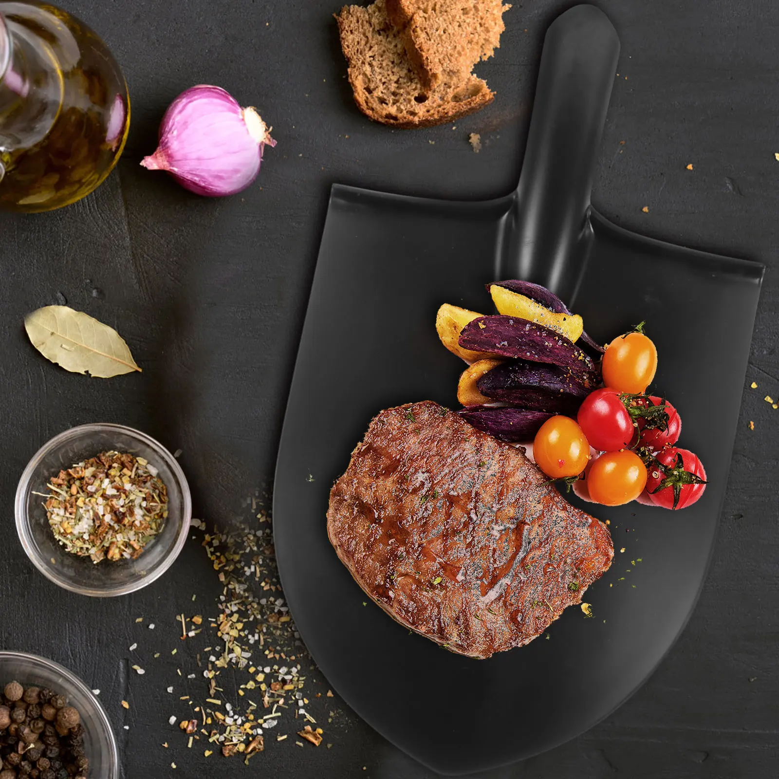 

Barbecue Grill Tray Melamine Shovel Shape Plate Easy Handle Creative Flat Surface for Steak Vegetables Chicken Shrimp Outdoor