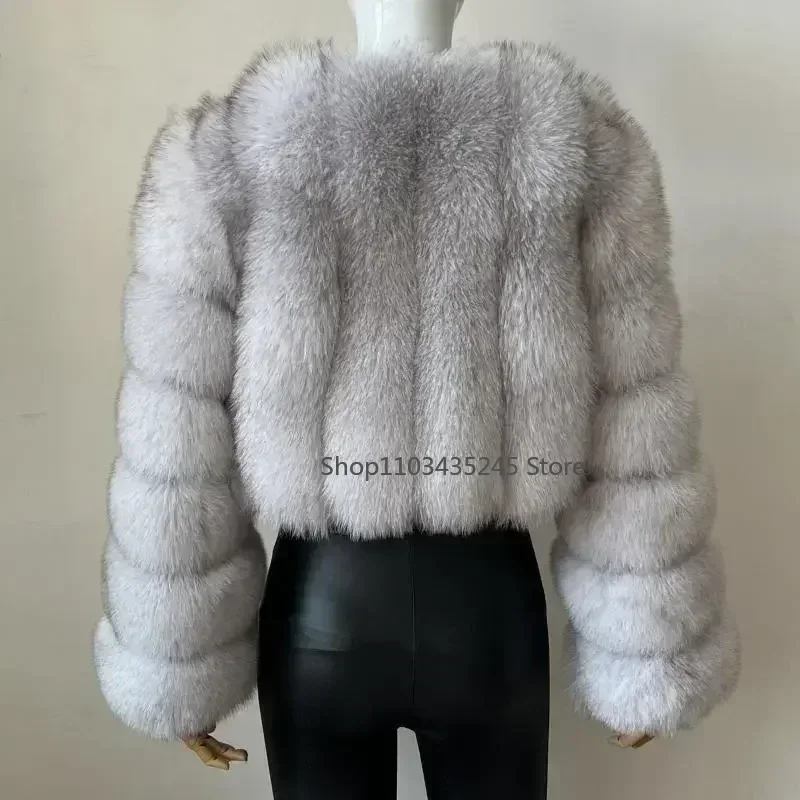 Faux Fox Fur Coat V-Neck Winter Woman Long Sleeve Warm Winter Coat Women Fashion Luxury New Fur Jacket Teddy Chic Outwear 2024