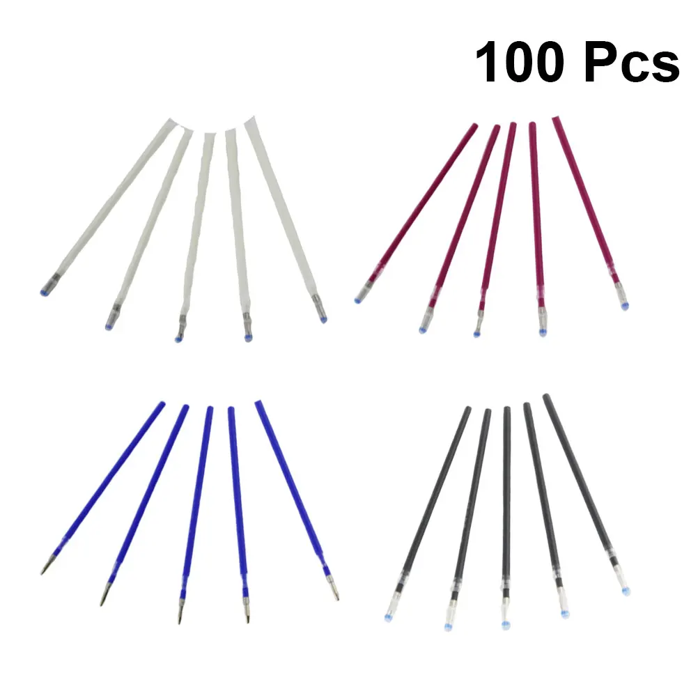 

100 pcs Heat Erasable Fabric Marking Pens Neutral Core High Temperature Resistant Thin Rod Refillable For Sewing Quilting