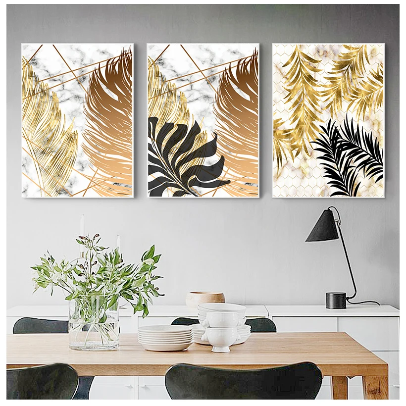 Gold Tropical Leaf Poster Home Decor Nordic Canvas Painting Wall Art Print Plant Marbling Luxury Decor for Living Room Painting